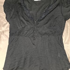 Black Lace Trim Blouse